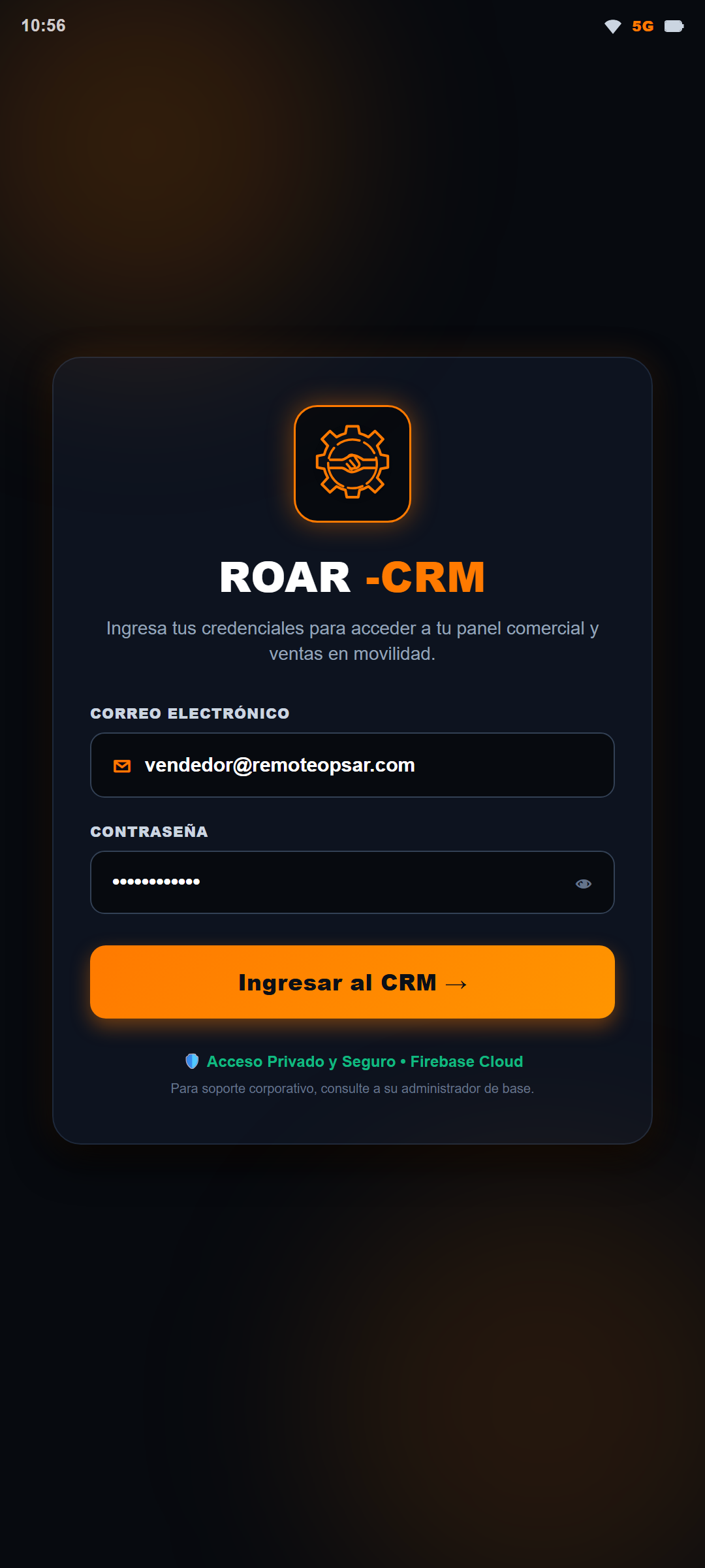 ROAR-CRM Mobile App Screen